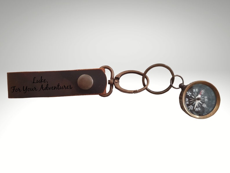 Personalized Leather Compass Keychain Engraved Compass Etsy
