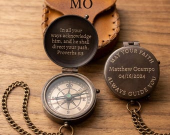 Christian Gift for Men – Personalized Engraved Brass Compass – Faith Keepsake, Religious Gift for Him