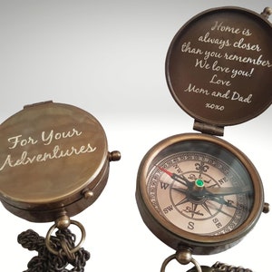 engraved brass working compass gift