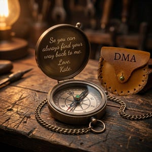 Presente Aniversário para Marido – Bússola Gravada Personalizada – Lembrança Romântica para Ele