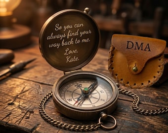 Personalised Engraved Compass Gift – Custom Brass Pocket Compass – Antique Keepsake for Him