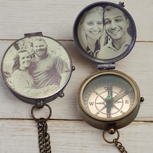 Boussole Gravée avec Photo – Boussole Personnalisée Photo – Cadeau Photo Romantique pour Lui
