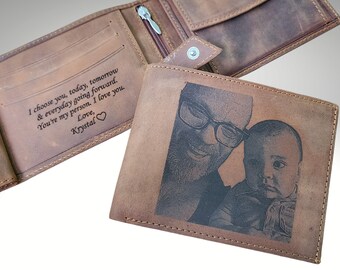 Personalized Trifold Wallet for Men, Custom Trifold Wallet with Photo and Handwriting Engraving, Fathers Day Gift for Him