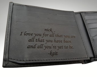Personalized Mens Leather Wallet with Custom Handwriting Engraving, Fathers Day Gift for Him, Gift for Men Birthday
