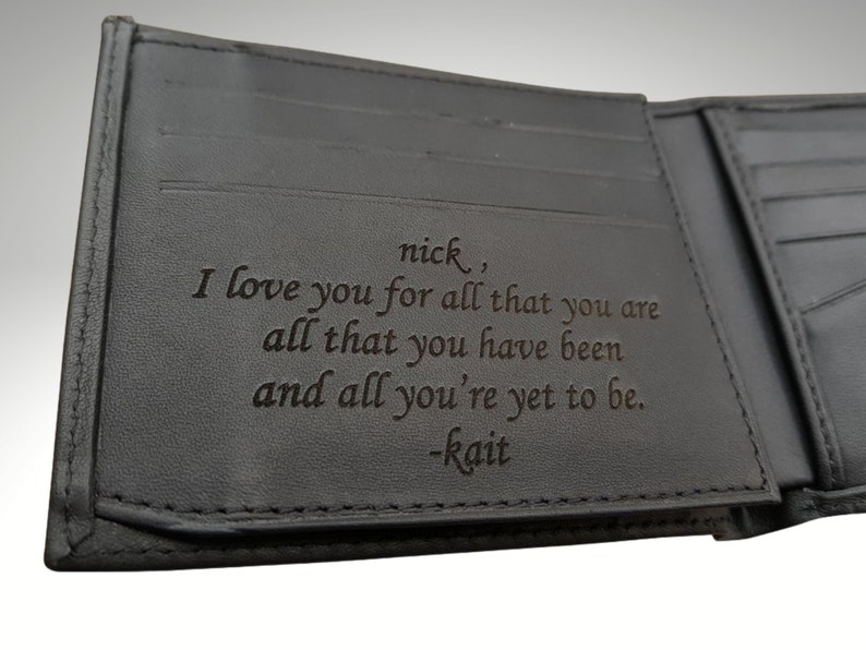 Personalized Mens Leather Wallet with Custom Handwriting Engraving, Photo Gift for Him, Fathers Day, Present for Dad 