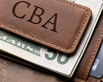 Personalized Leather Money Clip Wallet – Engraved Slim Card Holder Mens Wallet – Premium Minimalist Wallet, Anniversary Gift for Husband