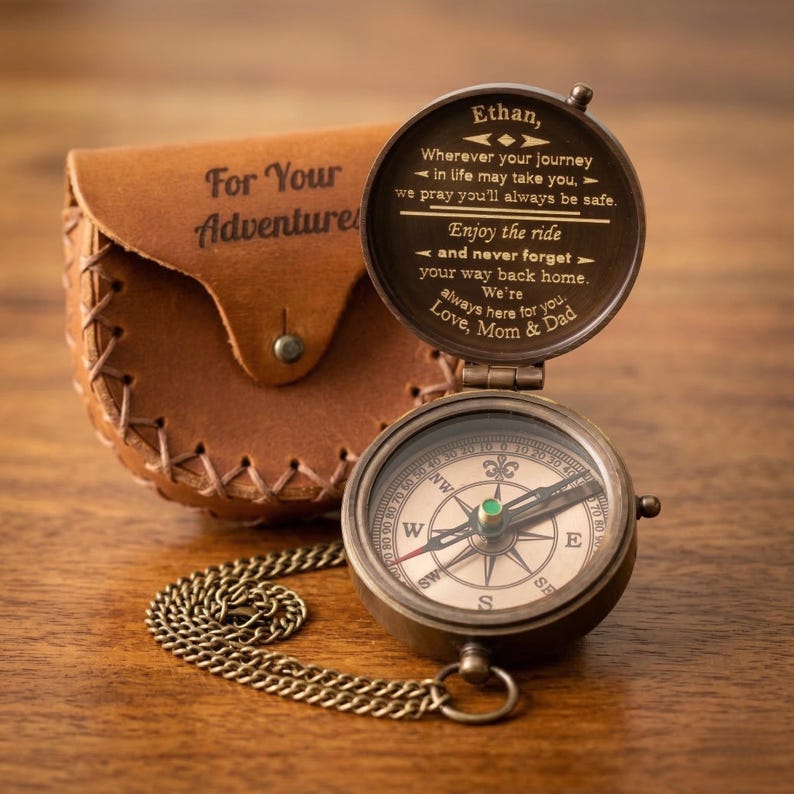 working brass compass with custom engraving proud of you gift