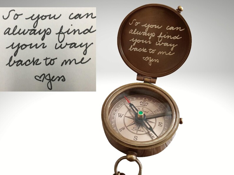 Custom Engraved Handwriting Compass, Personalized Gifts for Fathers Day, Valentines, Anniversary, Wedding 