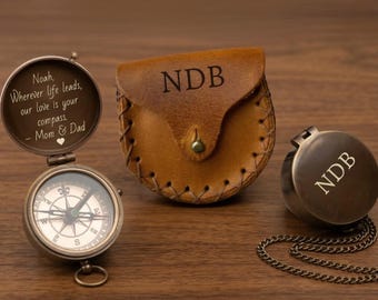 Engraved Graduation Compass Gift for Son or Grandson – Personalized Brass Pocket Compass – Antique Working Compass Keepsake for Him