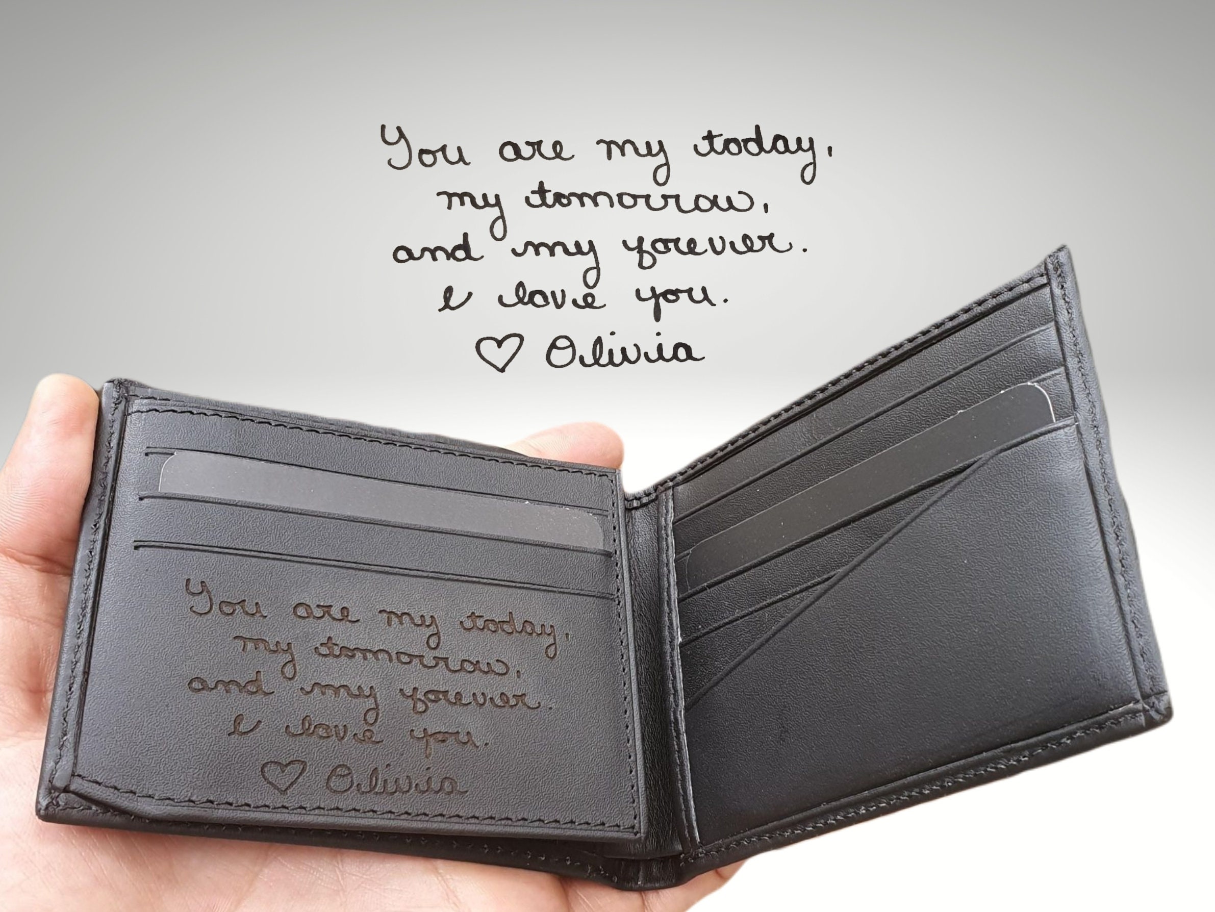 Handwriting Wallet, Personalized Mens Wallet, Custom Mens Leather Wal…