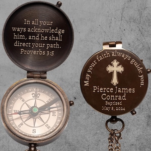 Custom Engraved Compass Baptism Gift for Boys, Personalized Compass for Men, First Communion Confirmation Christening Gifts for Teenage Boys