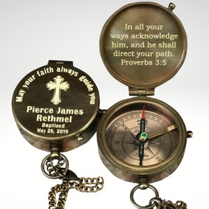 Personalized Engraved Compass Baptism Gift, First Communion Gifts for Boys, Custom Gifts for Confirmation, Christening, Gifts