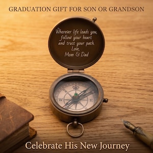 brass compass with chain vintage design personalized gift for him