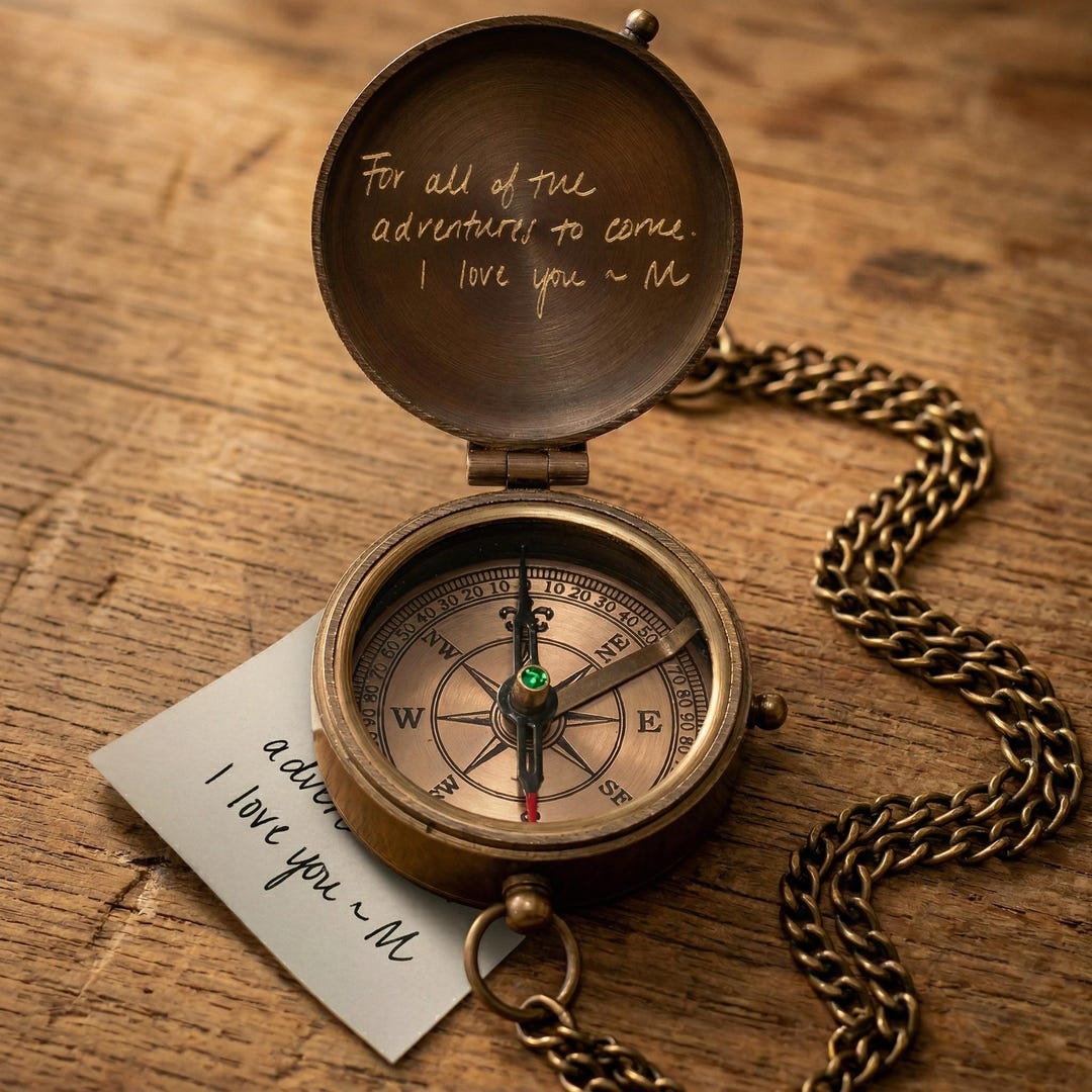 Personalized Handwriting Compass Gift – Custom Engraved Brass Pocket ...