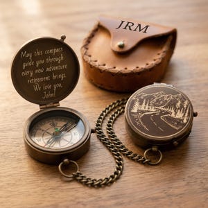 antique compass gift personalized brass pocket compass open view
