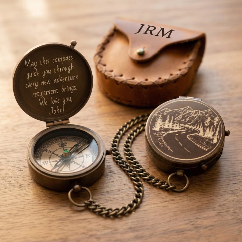 antique compass gift personalized brass pocket compass open view