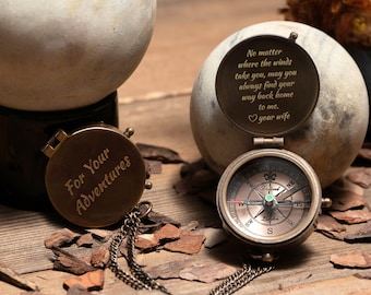 Personalized Engraved Working Compass with Custom Handwriting, Gift for Men Anniversary, Gifts for Dad Birthday