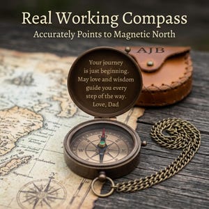 antique style working compass with engraved message for grandson