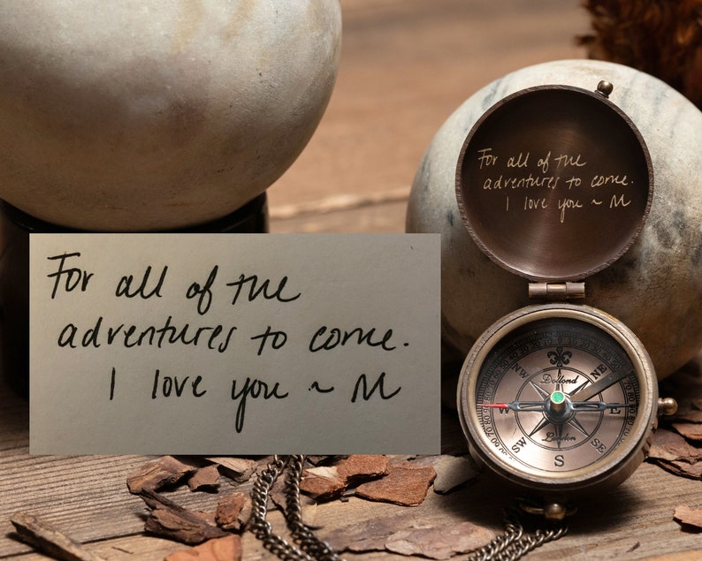 handwritten engraved working handmade brass compass gift for men