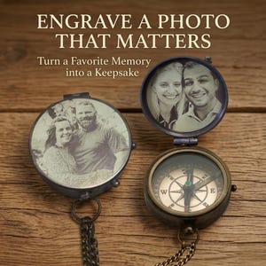 working compass needle detail personalized engraved brass compass