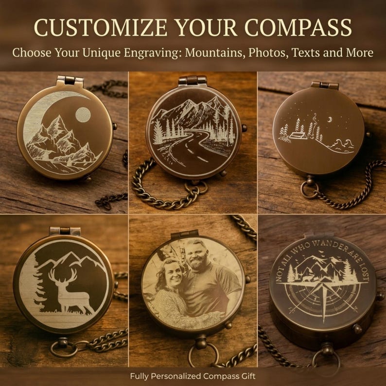 personalized compass gift for men vintage style engraved brass compass
