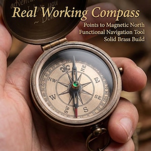 Personalized compass gift with engraved message inside and front engraving, antique brass pocket compass