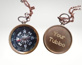 Custom Engraved Your Tubbo Compass Necklace, Personalized Your Tommy Compass Necklace