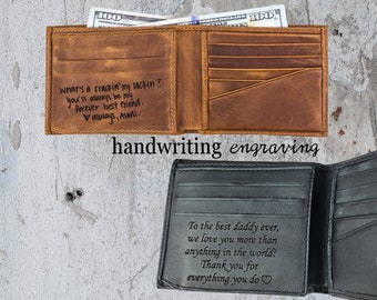 Handwriting Wallet for Men, Personalized Photo Wallet, Fathers Day Gift, Custom Engraved Wallet for Husband, Anniversary Gift for Him