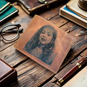 Cartera con Foto Personalizada para Hombre – Cuero Grabado con Imagen, Letra o Mensaje – Regalo para Esposo o Papá