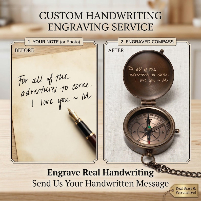 custom engraved compass with photo or message sentimental gift