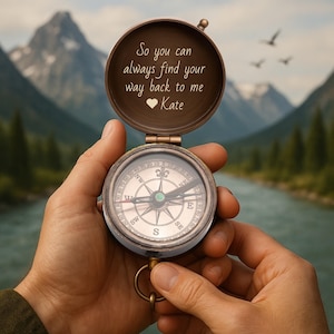 Custom Compass: Vintage Brass Sundial Design, Engraved Nautical Finish, Compact Pocket Size, Working