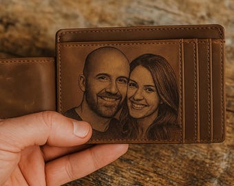 Personalized Photo Money Clip Wallet – Custom Engraved Leather Mens Wallet – Slim Card Holder Keepsake, Anniversary Gift for Him
