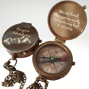 engraved mountain landscape compass for your adventures