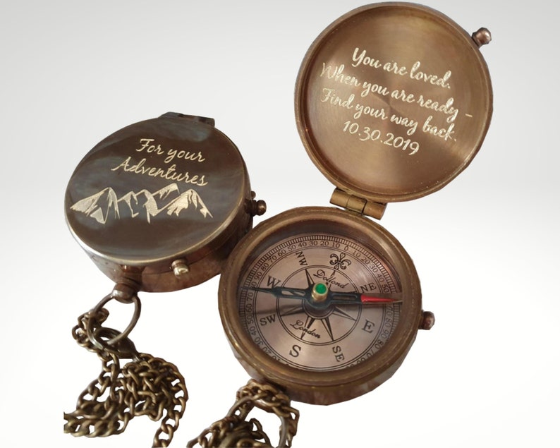 engraved mountain landscape compass for your adventures