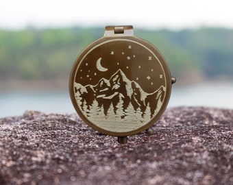 Personalized Compass with Mountains Engraving, Custom Working Handmade Brass Compass Gift for Men, Anniversary Gift for Him