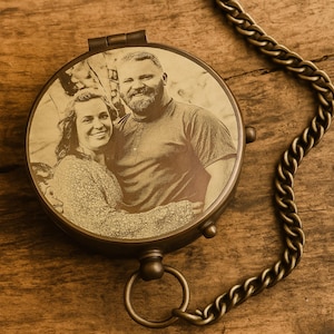 Photo Engraved Compass: Antique Brass Sundial, Personalized Vintage Nautical Design, Pocket Size, Fully Working