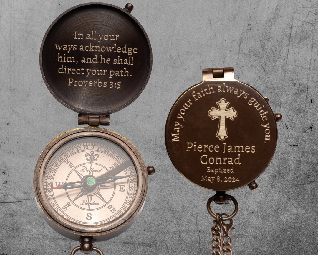 Personalized Brass Compass For Boys – Custom Baptism, First Communion & Christening Gift With Engraving For Teenagers