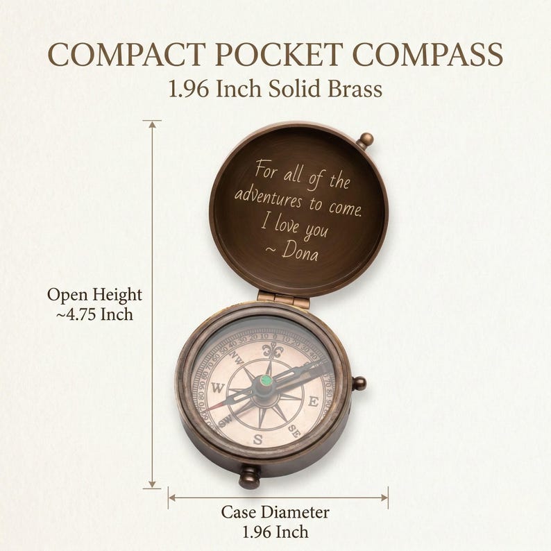 Engraved brass Valentine compass – a personalized love keepsake and working compass gift for him. This custom compass is a romantic gift for men, perfect for Valentine’s Day, anniversary, or as a heartfelt personalized gift for boyfriend or husband. A meaningful valentine compass and valentines gift him will treasure forever – stylish, functional, and full of sentiment.