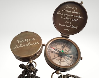 Engraved Compass, Personalized Gifts for Men, Custom Handwriting Engraving, Anniversary Gift for Him