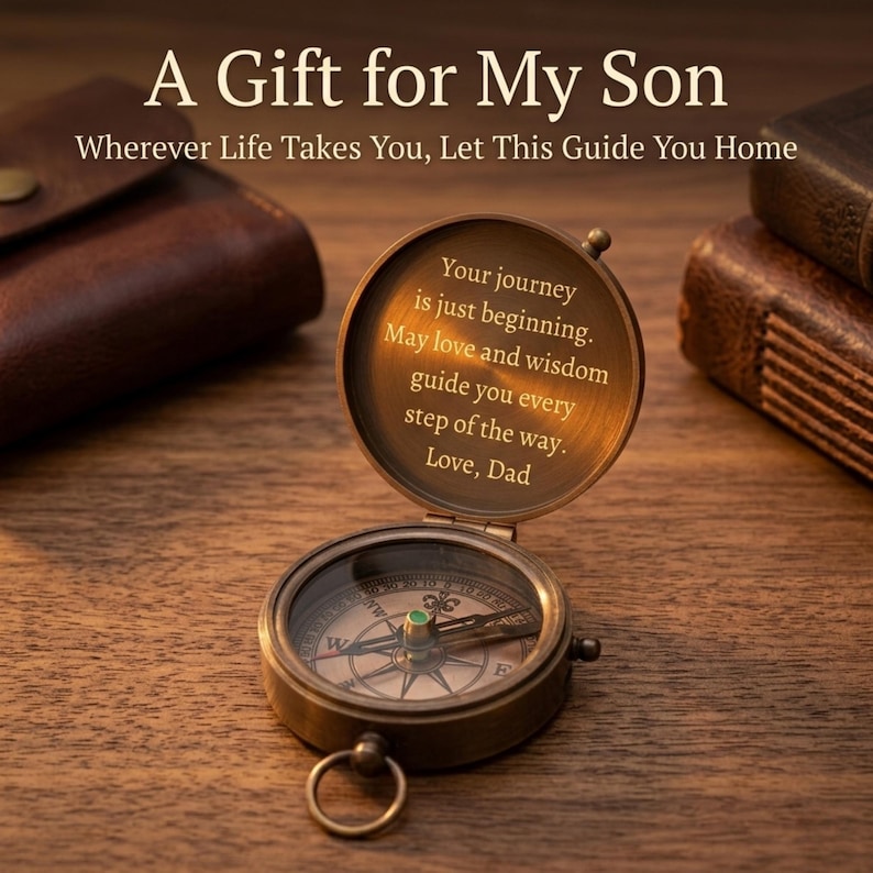 vintage brass pocket compass with chain personalized keepsake gift