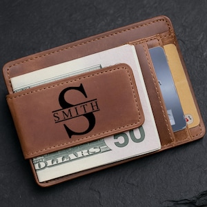 Custom Magnetic Money Clip Wallet – Slimline Leather Card Holder Wallet – Front Pocket Cash Clip – Personalized Ultra Slim Wallet for Men