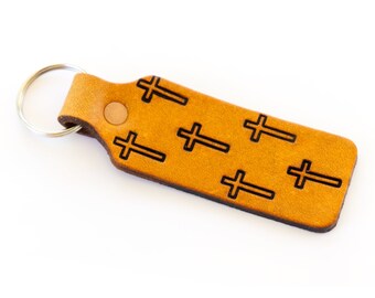 Leather Keychain | Cross Pattern