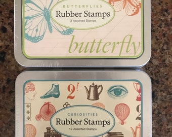 20 Assorted Wooden Rubber Stamps Packaged in a Tin Cavallini Papers Rubber Stamps Set Christmas Mini