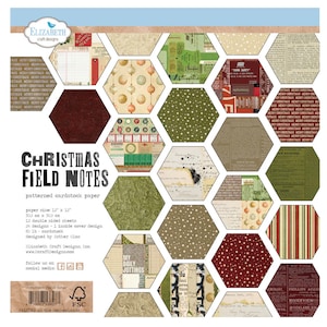Christmas Field notes  Paper Pack 12 double sided 12”x12” sheets Elizabeth Craft Designs Art Journal by Esther Glas