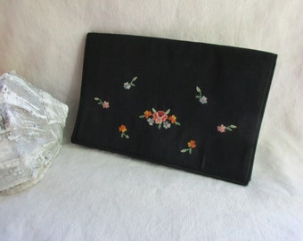 SATIN Crewel Work Vintage Clutch Purse