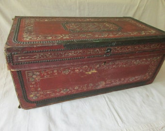 C. 1850 CHINESE EXPORT Trade Leather Trunk