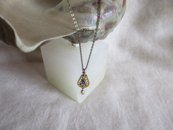 Vintage Necklace with Sapphire Styled Pendant - image 2