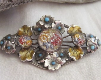 Vintage STERLING INTAGLIO  and Crystal  Brooch