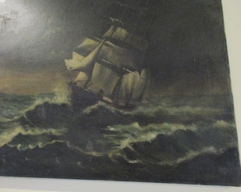 19th c. SHIP SEASCAPE Oil Painting