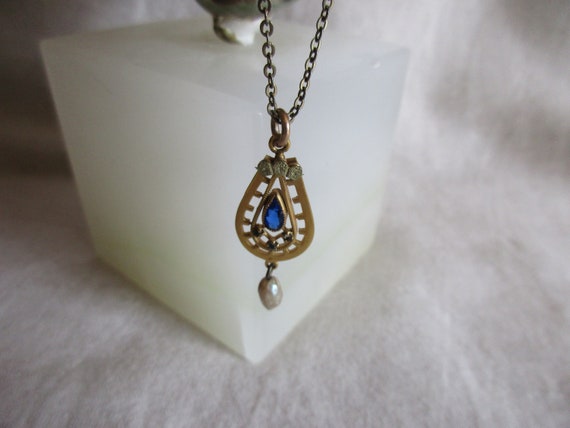 Vintage Necklace with Sapphire Styled Pendant - image 1